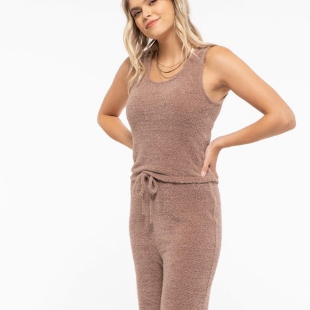 2 piece set knit sweater pants top brown